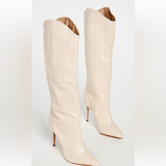 Schutz Maryana Eggshell Croc Embossed Leather Tall Heeled Boot 6 1/2 NWT - Picture 2 of 4